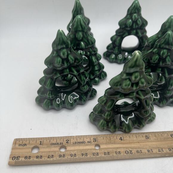 Vintage Ceramic Christmas Tree Napkin Rings Napkin Holders Set Of 6 - Picture 3 of 4